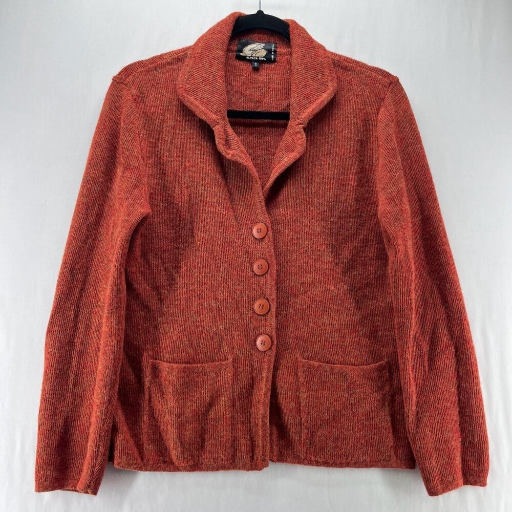 Cumbre Blazer Jacket Women S Alpaca Knit Collared Button Up Pockets Burnt Orange